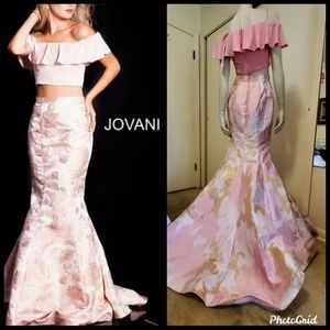 NWT Jovani Two Piece Pink Metallic Mermaid Prom Gown Size 2